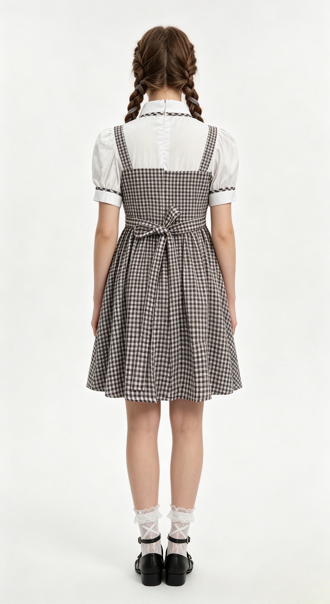 Vintage Gingham Farm Girl Pinafore Dress Halloween Student Cosplay Outfit